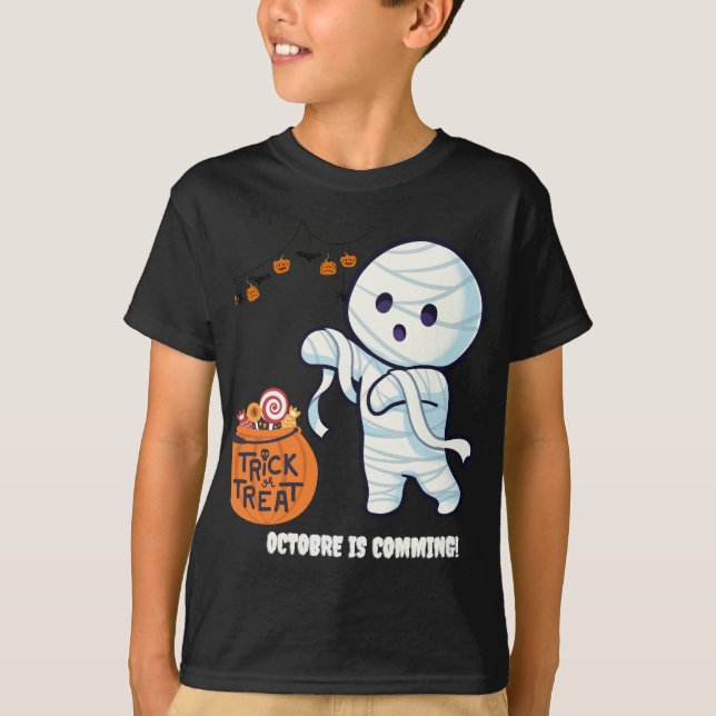 Trick or Treat Mummy Halloween Fun Kids shirt (Front)