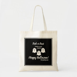 trick or treat,name, halloween personalised, boo! tote bag