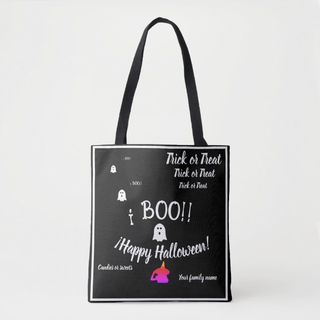  trick or treat,name, halloween personalised, boo! tote bag (Front)