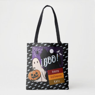 trick or treat,name persolalized halloween pink tote bag