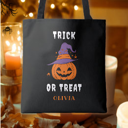 Trick Or Treat Name Pumpkin Personalised Halloween Tote Bag