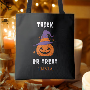 Trick Or Treat Name Pumpkin Personalised Halloween Tote Bag