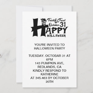 Trick or Treat! October 31 - Happy Halloween Invitation
