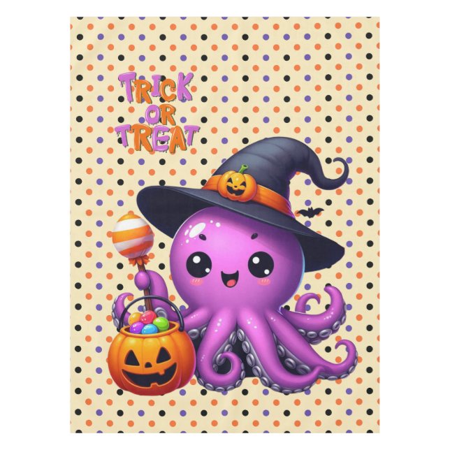 Trick or Treat Octopus Halloween  Tablecloth (Front)