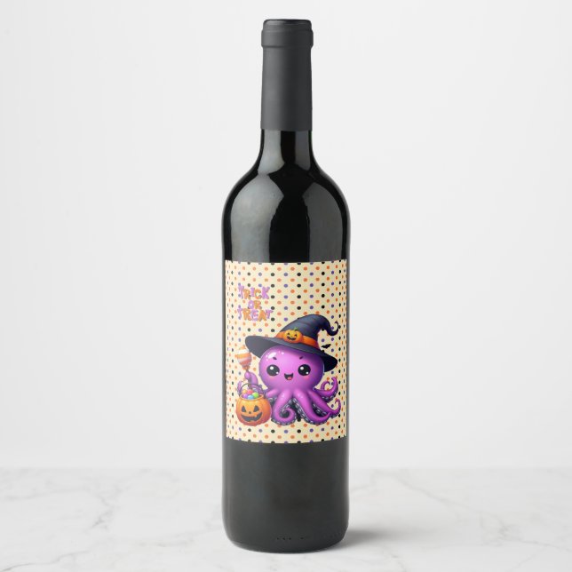 Trick or Treat Octopus Halloween  Wine Label (Front)