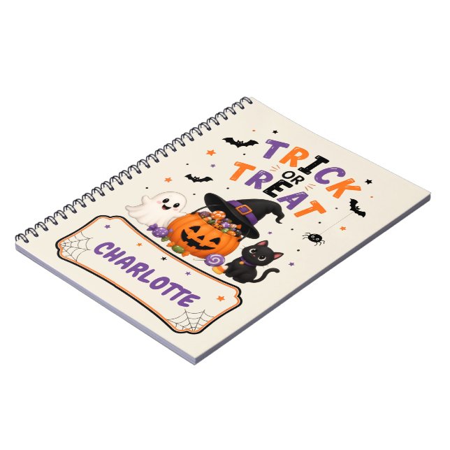 Trick or Treat Orange Personalised Halloween Name  Notebook (Left Side)
