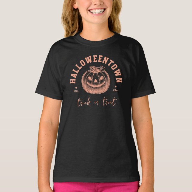 Trick or Treat Orange Pumpkin Black Halloween  T-Shirt (Front)