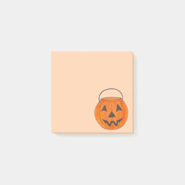 Trick-or-Treat Orange Pumpkin Bucket Halloween Post-it Notes (Front)