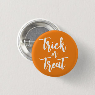 Trick or Treat orange white script cute Halloween 3 Cm Round Badge