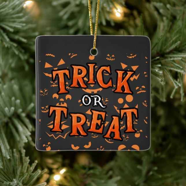 Trick or Treat Ornaments Halloween Square Ceramic (Tree)