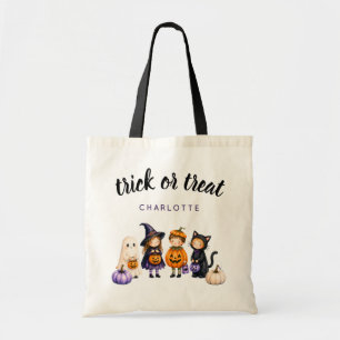 Trick or Treat Personaized Cute Fun Halloween Kids Tote Bag
