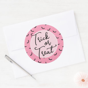 Trick Or Treat Pink Bats Halloween Classic Round Sticker