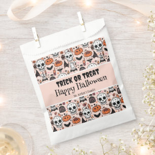 Trick or Treat Pink Halloween Custom Family Name Favour Bags