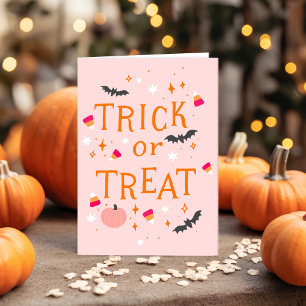 Trick Or Treat Pink Halloween Greeting Card