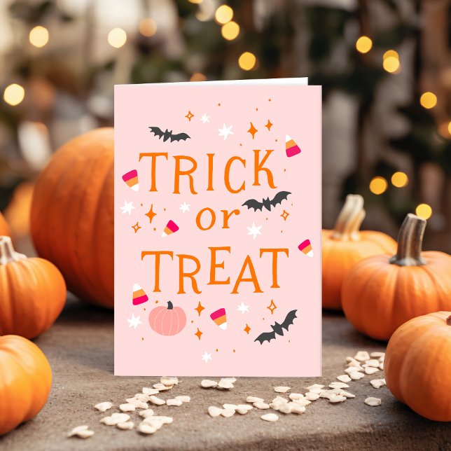 Trick Or Treat Pink Halloween Greeting Card (Creator Uploaded)