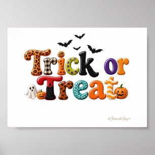 Trick or Treat Plaid and Swirl Lettering Poster