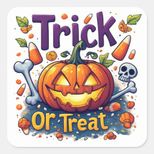 Trick Or Treat Pumpkin Candy Skull Halloween 🎃 Square Sticker