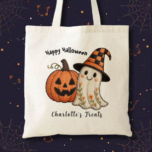 Trick or Treat Pumpkin Ghost Budget Halloween Tote Bag