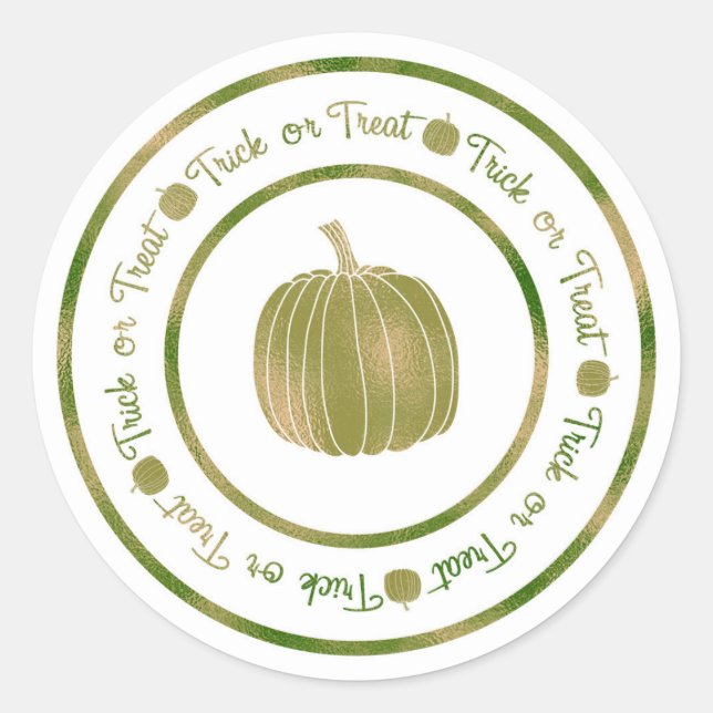 Trick or Treat & Pumpkin Green Glam Halloween Classic Round Sticker (Front)