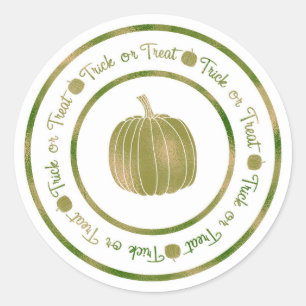 Trick or Treat & Pumpkin Green Glam Halloween Classic Round Sticker
