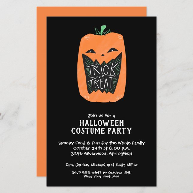 Trick or Treat Pumpkin Halloween Budget Invitation (Front/Back)