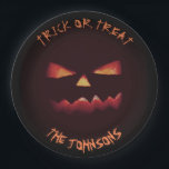 Trick or treat Pumpkin  Halloween party your name Paper Plate<br><div class="desc">Cool Black and orange Jack O'lantern Halloween party paper plates.
Fun party supplies,  decorations and disposable accessories for costume party,  halloween,  scary,  fright,  frightening,  trick or treat,  night gathering,  bbq,  dinner,  birthday,  wedding.

Available in small and large. Change the quantity to get the cheapest bulk price.</div>