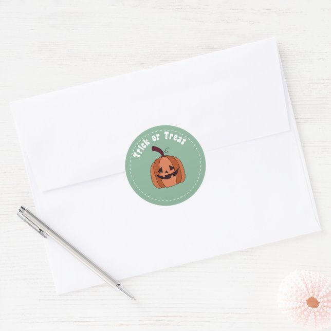 Trick or Treat Pumpkin Halloween Round Sticker (Envelope)