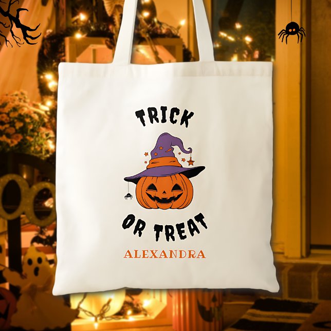 Trick Or Treat Pumpkin Name Personalised Halloween Tote Bag (Creator Uploaded)