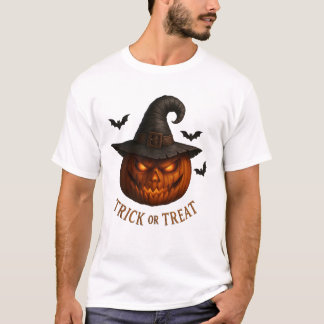 Trick or Treat Pumpkin Witch Hat Halloween Design T-Shirt
