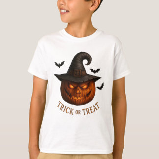 Trick or Treat Pumpkin Witch Hat Halloween Design T-Shirt