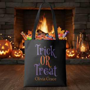 Trick or Treat Purple & Orange Custom Halloween Tote Bag