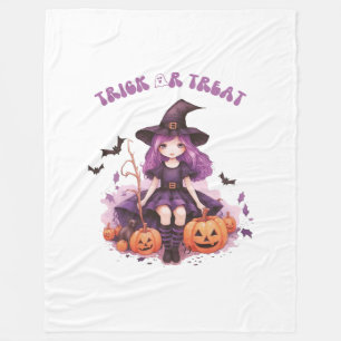 Trick or Treat Purple Witch Pumpkins & Bats Fleece Blanket
