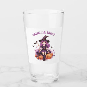 Trick or Treat Purple Witch Pumpkins & Bats Glass