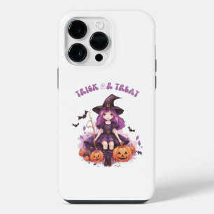 Trick or Treat Purple Witch Pumpkins & Bats iPhone 14 Pro Max Case