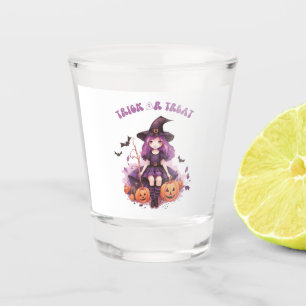Trick or Treat Purple Witch Pumpkins & Bats Shot Glass