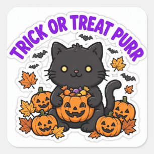 Trick Or Treat Purr Sticker — Black Cat Pumpkin Ca