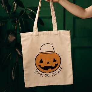 Trick or Treat Retro Pumpkin Bucket Halloween Tote Bag