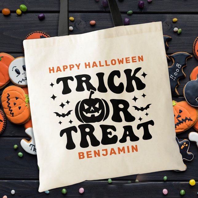 Trick Or Treat Retro Simple Custom Happy Halloween Tote Bag (Creator Uploaded)
