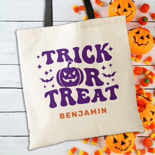 Trick Or Treat Retro Simple Personalised Halloween Tote Bag