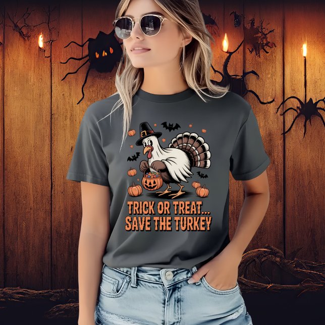 Trick or Treat Save the Turkey Funny Halloween  T-Shirt (Creator Uploaded)