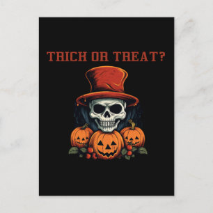 Trick or treat? Skull and pumpkin Postcard