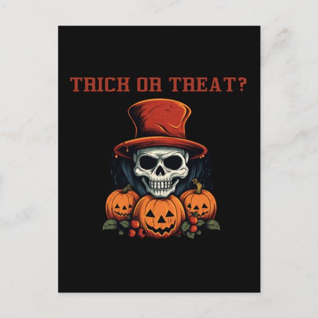 Trick or treat? Skull and pumpkin Postcard (Front)
