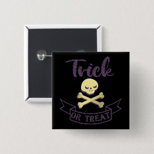 Trick or treat skull crossbones Halloween ribbon 15 Cm Square Badge