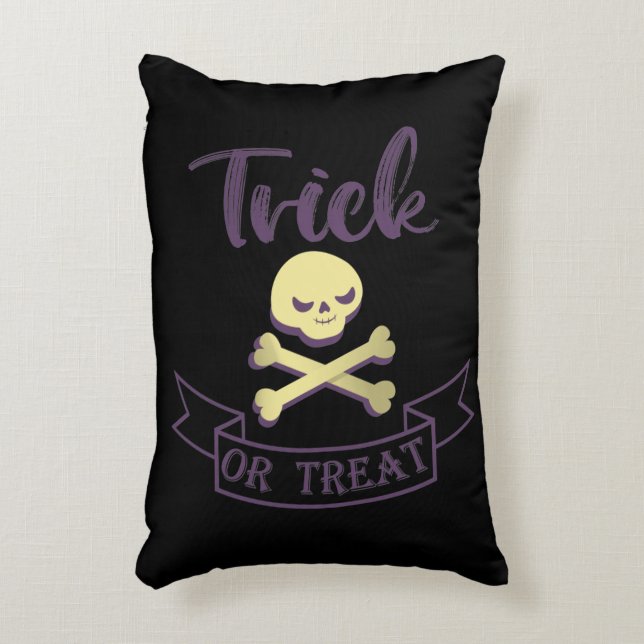 Trick or treat skull crossbones Halloween ribbon Decorative Cushion (Front(Vertical))