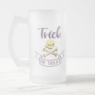 Trick or treat skull crossbones Halloween ribbon  Frosted Glass Beer Mug