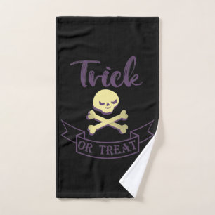Trick or treat skull crossbones Halloween ribbon Hand Towel