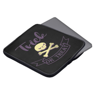 Trick or treat skull crossbones Halloween ribbon Laptop Sleeve