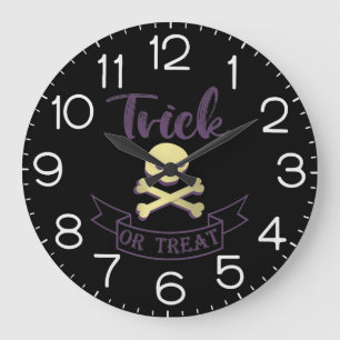 Trick or treat skull crossbones Halloween ribbon Large Clock