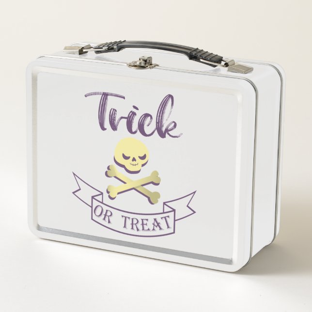 Trick or treat skull crossbones Halloween ribbon Metal Lunch Box (Front)