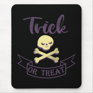 Trick or treat skull crossbones Halloween ribbon Mouse Pad